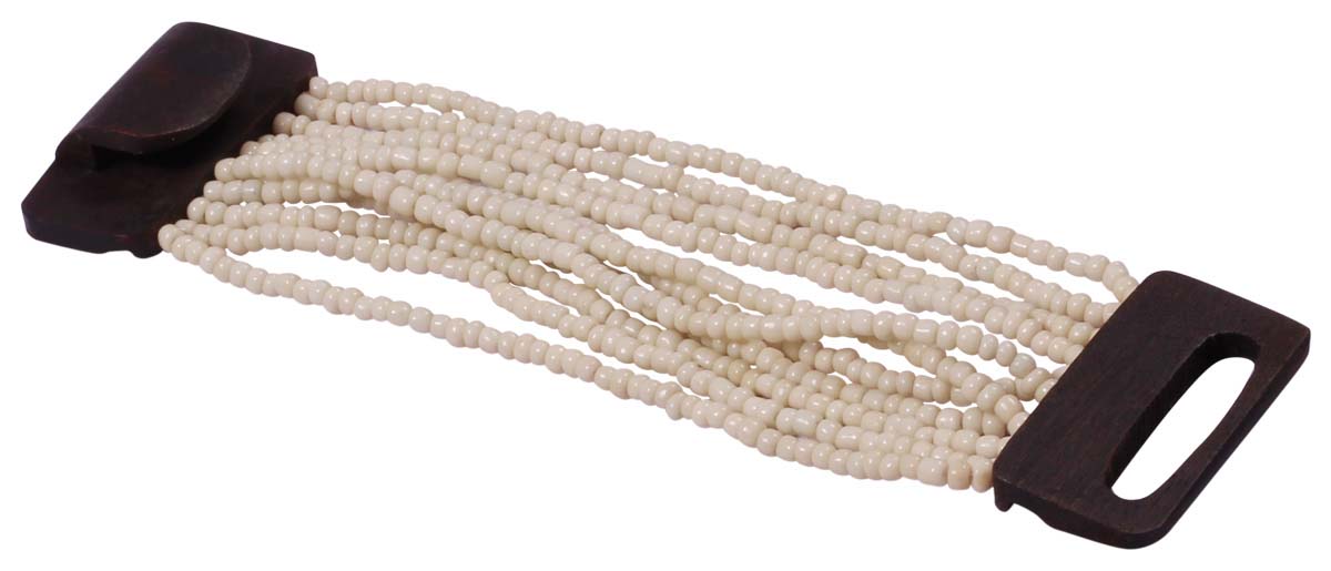 White Multi-Layer Bracelet in Bulk - Wholesale Bracelet with Resin Beads & Wooden Clasp - Stylish Women Fashion Jewelry & Accessories