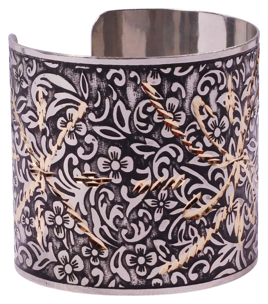 Wholesale Cuff Bracelet in Bulk - Wholesale 3” Hand Accessory with Floral Motifs - Stylish Women Fashion Jewelry & Accessories