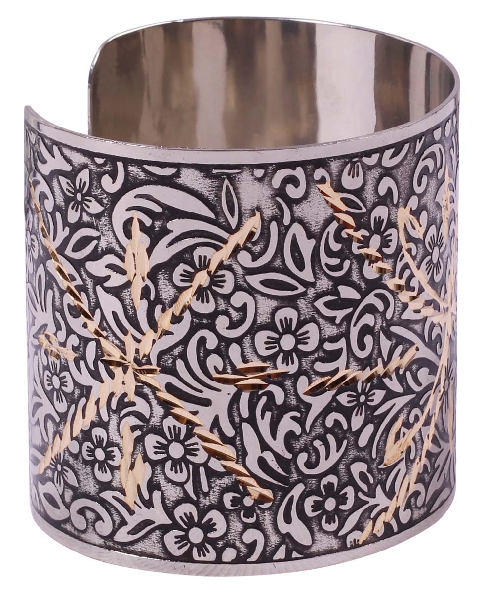 Handmade Cuff Bracelets in Metal - Set of 2 - 3” Wrist Accessory with Floral Motifs - Gifts for Women - Buy in Bulk Wholesale