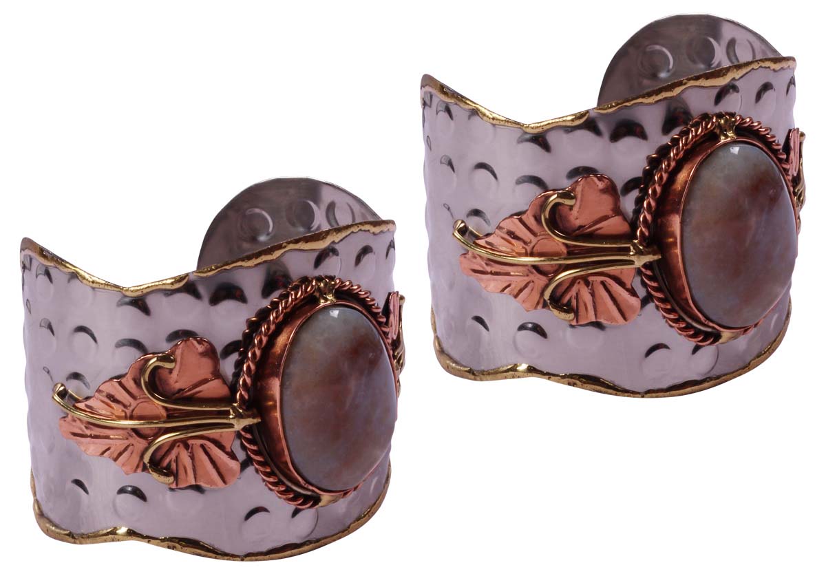 Wide Mauve Cuff Brass Bracelet in Bulk - Wholesale Handmade Bracelet/Bangle with Big Stones and Embossing - Stylish Women Fashion Jewelry & Accessories
