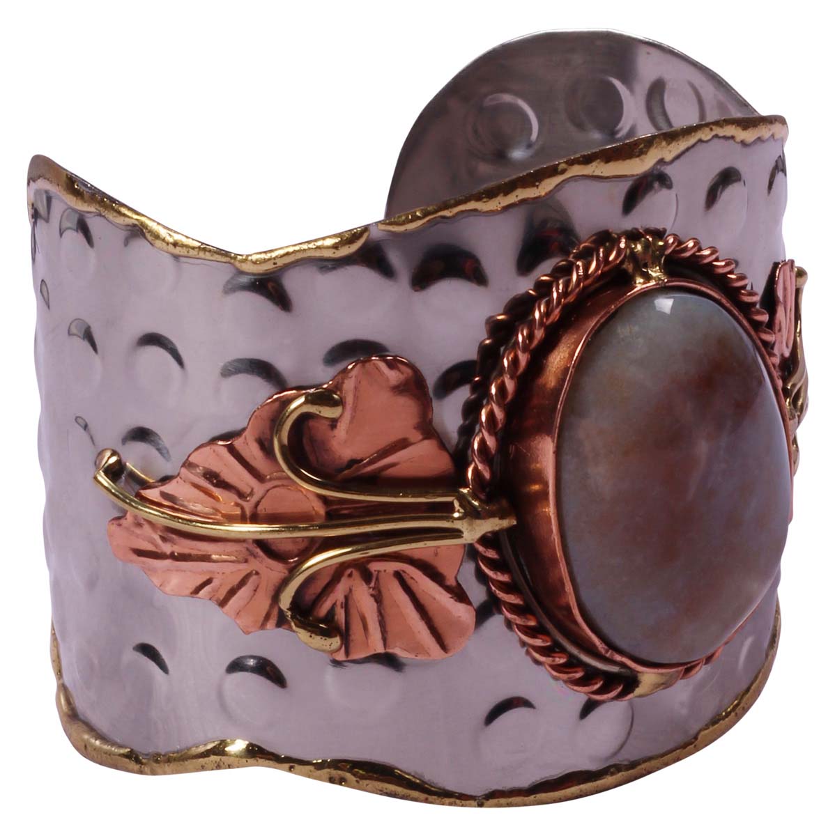 Wide Mauve Cuff Brass Bracelet in Bulk - Wholesale Handmade Bracelet/Bangle with Big Stones and Embossing - Stylish Women Fashion Jewelry & Accessories
