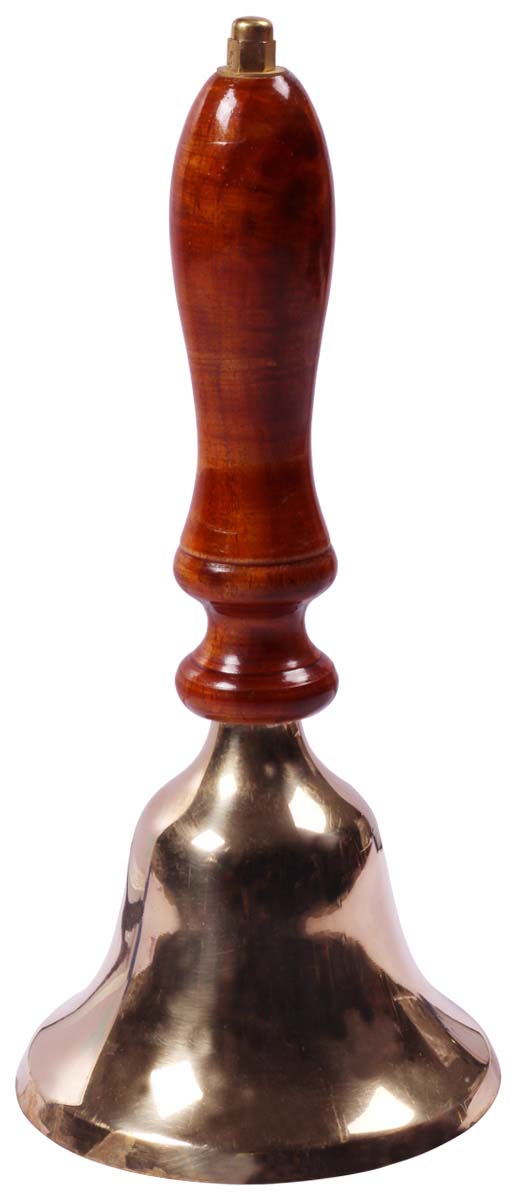 Handheld Service Bell in Brass - 14” Reception / Dinner Hand Bell with Wooden Handle - Classic Everyday Essentials - Buy in Bulk Wholesale