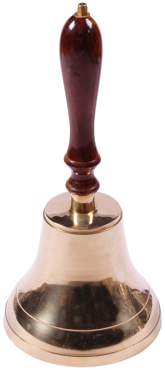 Handheld Service Bell in Brass - 16” Reception / Dinner / Pub Hand Bell with Wooden Handle - Classic Everyday Essentials - Buy in Bulk Wholesale