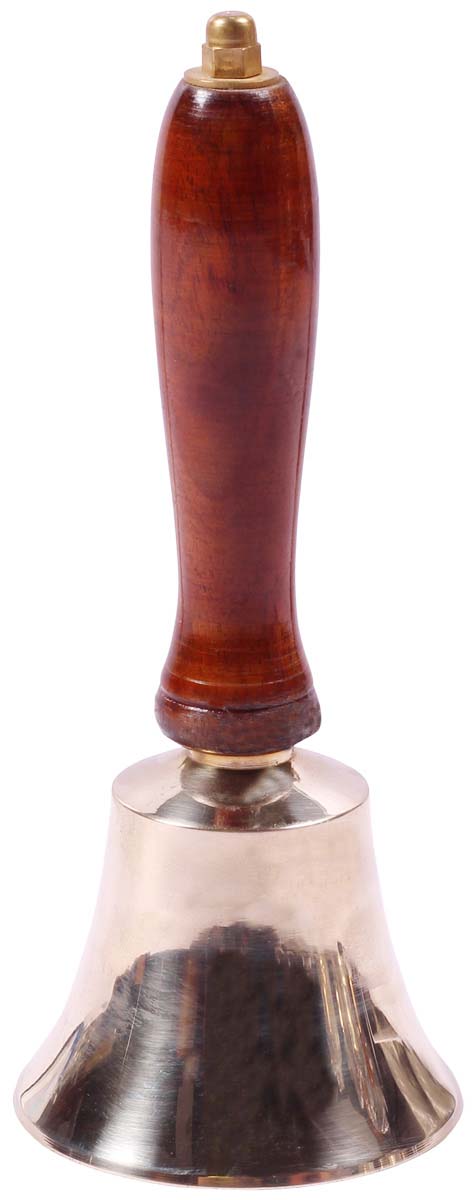 Handheld Service Bell in Brass - 7” Reception / Dinner / Pub Hand Bell with Wooden Handle - Classic Everyday Essentials - Buy in Bulk Wholesale