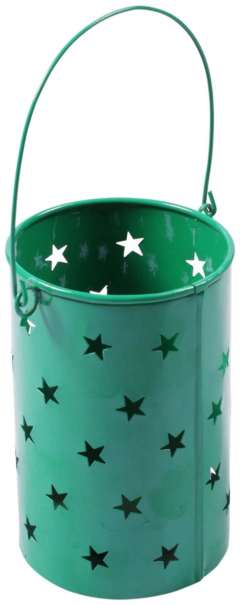 Hanging Green Tea-Light Holder with Stars - 10” Iron Candle / Votive Holder - Indoor / Outdoor Home Decor - Buy in Bulk Wholesale