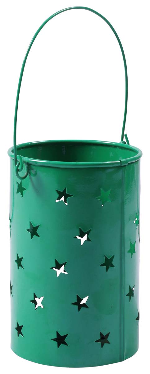 Hanging Green Tea-Light Holder with Stars - 10” Iron Candle / Votive Holder - Indoor / Outdoor Home Decor - Buy in Bulk Wholesale