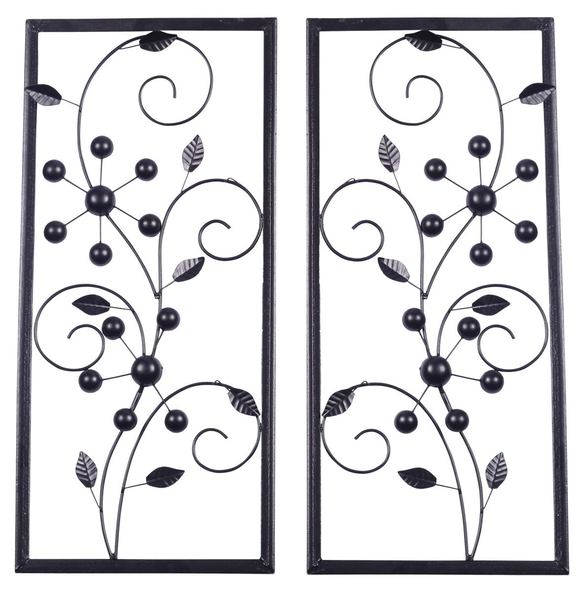 20.3" Rectangular Wall-Art in Iron - Set of 2 - Handmade Wall-Decor with Floral Motifs - Decorative Art-Piece from India - Buy in Bulk Wholesale