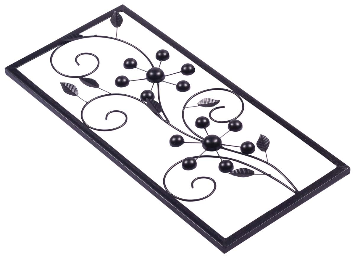 20.3" Rectangular Wall-Art in Iron - Set of 2 - Handmade Wall-Decor with Floral Motifs - Decorative Art-Piece from India - Buy in Bulk Wholesale