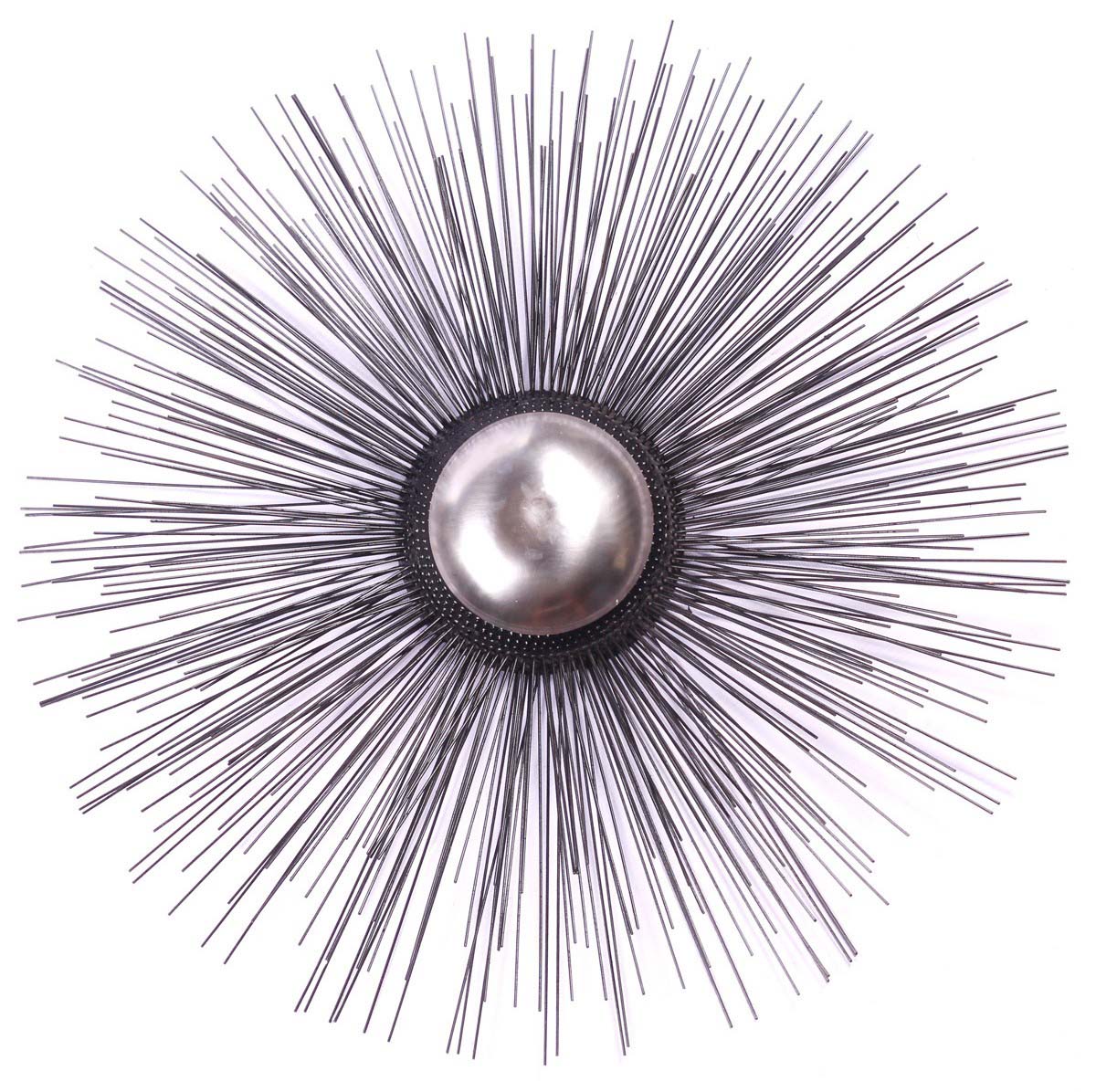 22” Sunburst Black Wall-Art in Iron -Handmade Wall-Decor with a Big Stone - Art-Piece from India - Buy in Bulk Wholesale