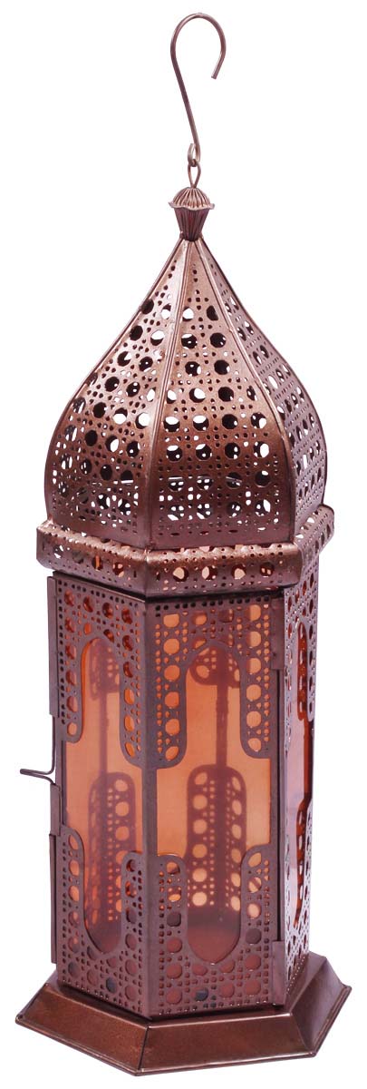 Buy in Bulk Wholesale Iron Hanging Lantern in Copper Finish - 19” Antique-Look Tea-Light Holder with Perforated Design - Home Decor