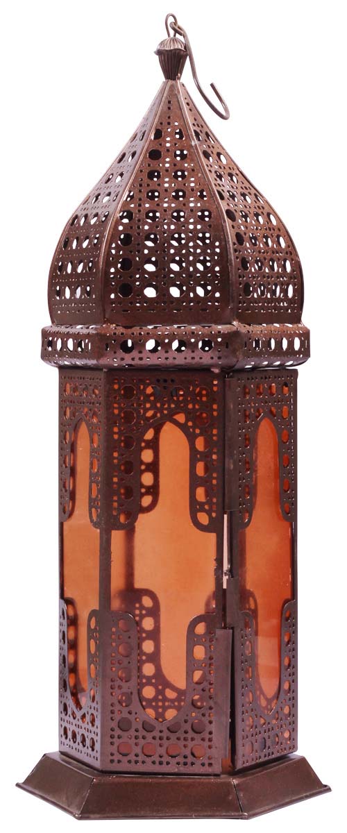 Buy in Bulk Wholesale Iron Hanging Lantern in Copper Finish - 19” Antique-Look Tea-Light Holder with Perforated Design - Home Decor