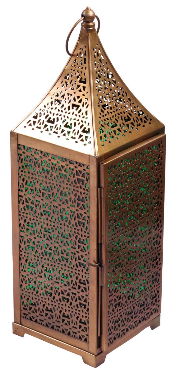Iron Hanging Lantern in Copper Finish - 21” Antique-Look Tea-Light Holder with Perforated Design - Home Decor / Gifts - Buy in Bulk Wholesale