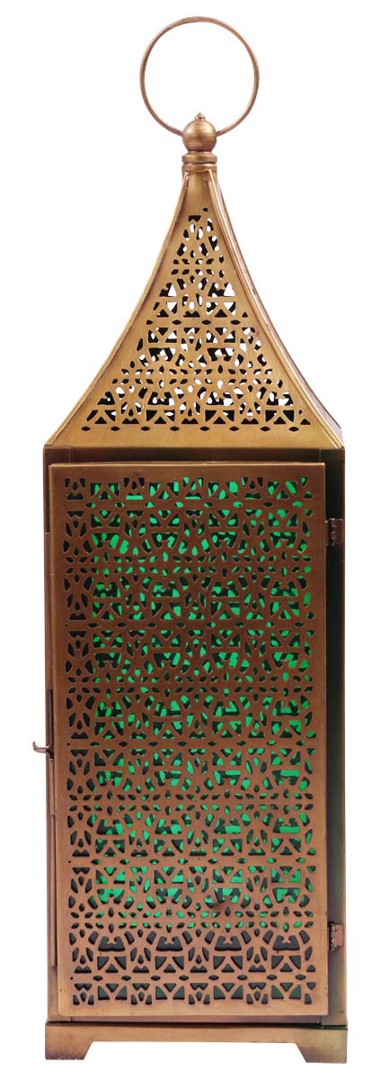 Iron Hanging Lantern in Copper Finish - 21” Antique-Look Tea-Light Holder with Perforated Design - Home Decor / Gifts - Buy in Bulk Wholesale