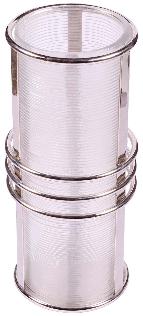 14” Cylindrical Tea-Light Stand in Glass & Steel - Elegant Candle Holder / Showpiece from India - Buy in Bulk Wholesale