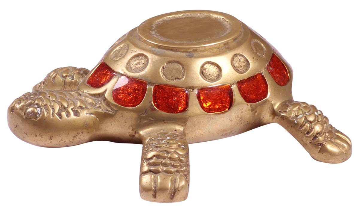 4.5” Turtle Tea-Light Stand in Golden Brass - Antique-Look Candle Holder / Showpiece from India - Buy in Bulk Wholesale