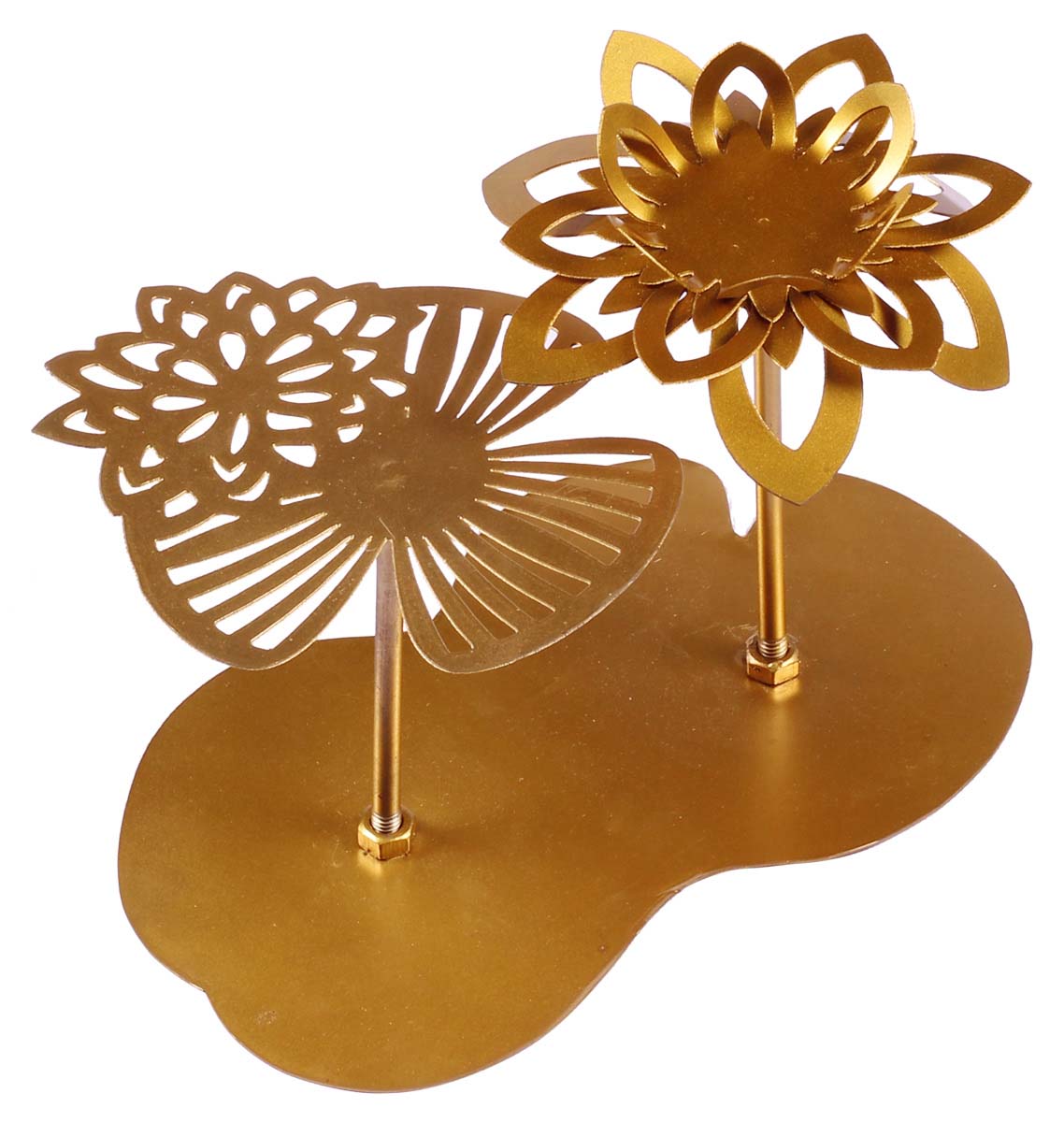 10” Floral Tea-Light Stand in Golden Brass - Antique-Look Candle Holder / Showpiece / Gifts from India - Buy in Bulk Wholesale