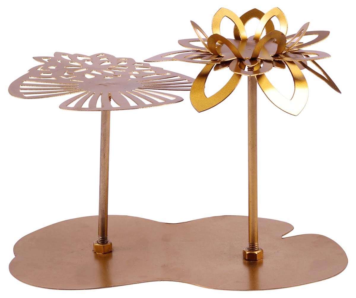 10” Floral Tea-Light Stand in Golden Brass - Antique-Look Candle Holder / Showpiece / Gifts from India - Buy in Bulk Wholesale