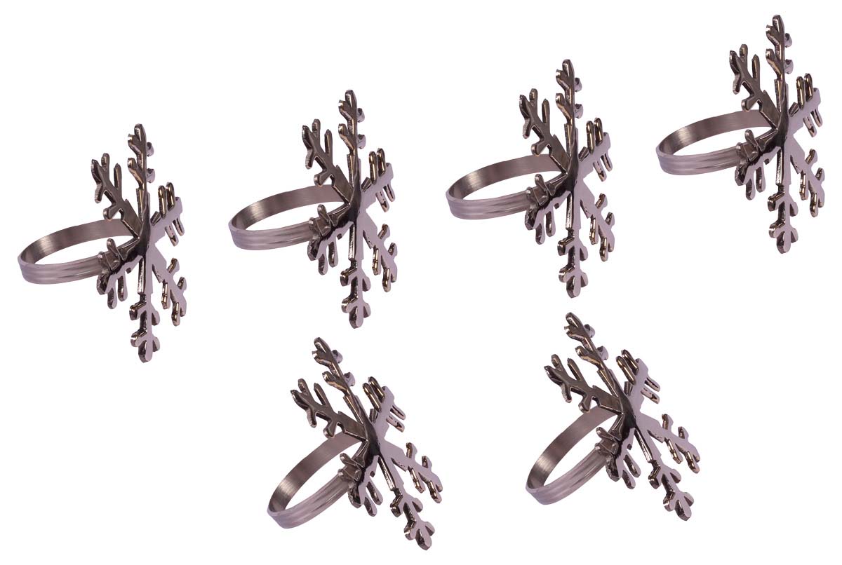 Buy in Bulk Wholesale 3” Brass Snowflake Napkin-Rings in Silver Finish - Hand-Crafted Dining Table/Christmas Accessories
