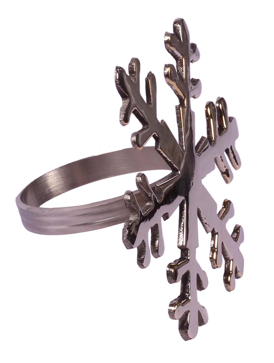 Buy in Bulk Wholesale 3” Brass Snowflake Napkin-Rings in Silver Finish - Hand-Crafted Dining Table/Christmas Accessories