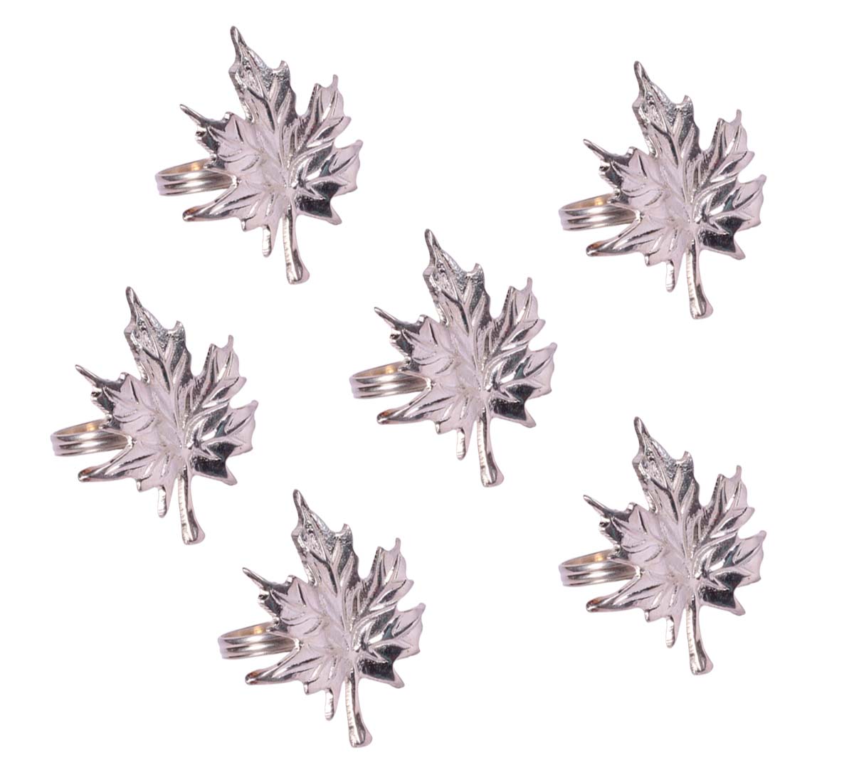 Buy in Bulk Wholesale Napkin-Rings in 2.5” Brass Maple Leaf Silver Finish - Hand-Crafted Dining Table Accessories