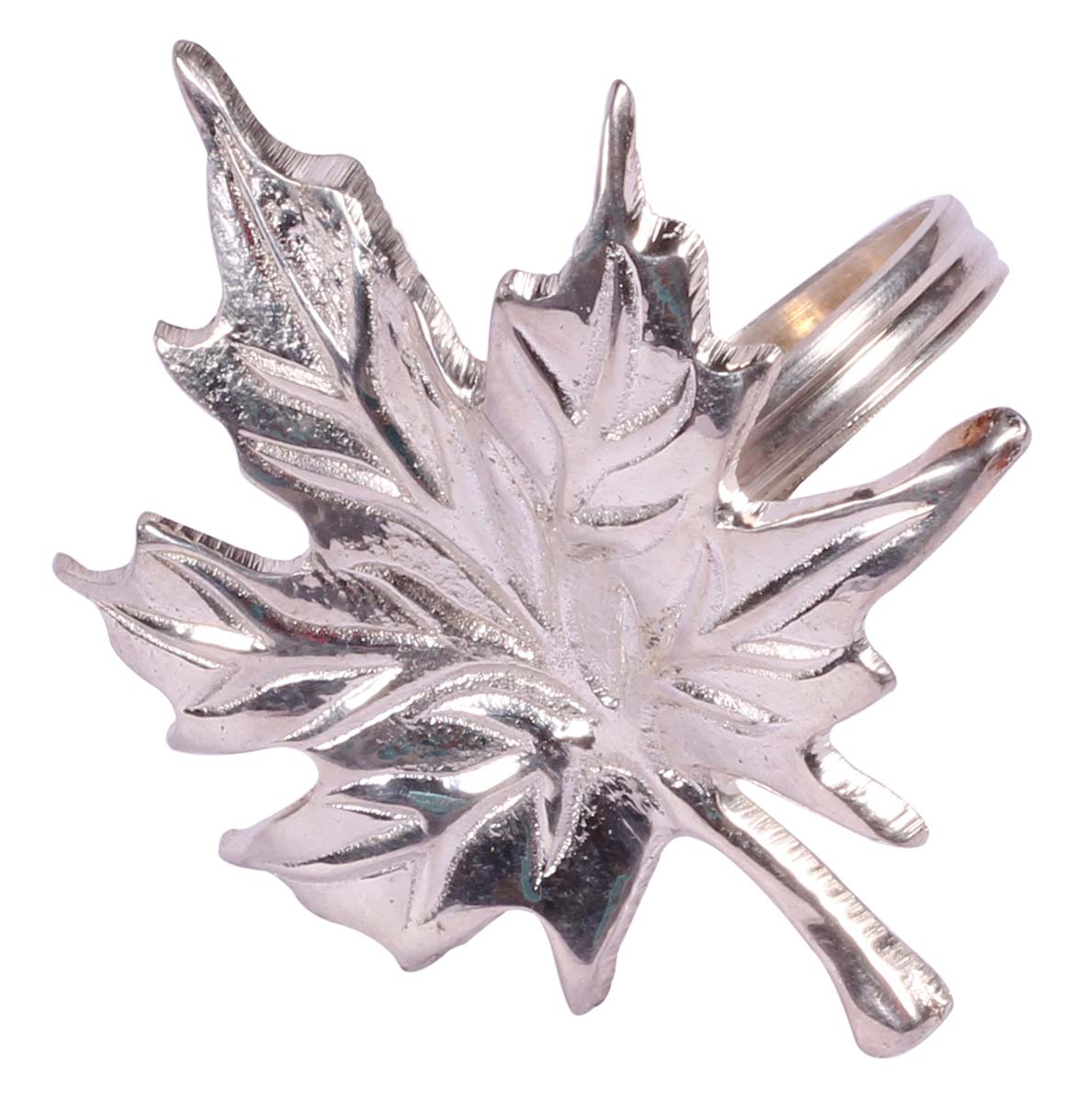 Buy in Bulk Wholesale Napkin-Rings in 2.5” Brass Maple Leaf Silver Finish - Hand-Crafted Dining Table Accessories