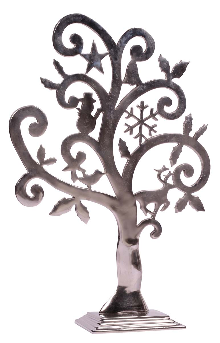 ‘Tree with Christmas Hangings’ Showpiece in Aluminum with Silver Finish - 23” Decorative Display - Home Decor / Christmas Gifts - Buy in Bulk Wholesale
