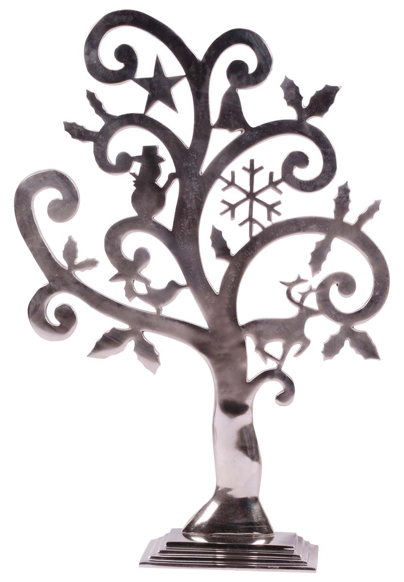 ‘Tree with Christmas Hangings’ Showpiece in Aluminum with Silver Finish - 23” Decorative Display - Home Decor / Christmas Gifts - Buy in Bulk Wholesale