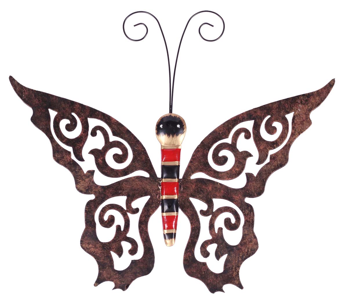 Butterfly Wall-Art in Iron with Distressed Black & Brown Finish - 21” Creative Wall-Decor / Art-Piece from India - Buy in Bulk Wholesale