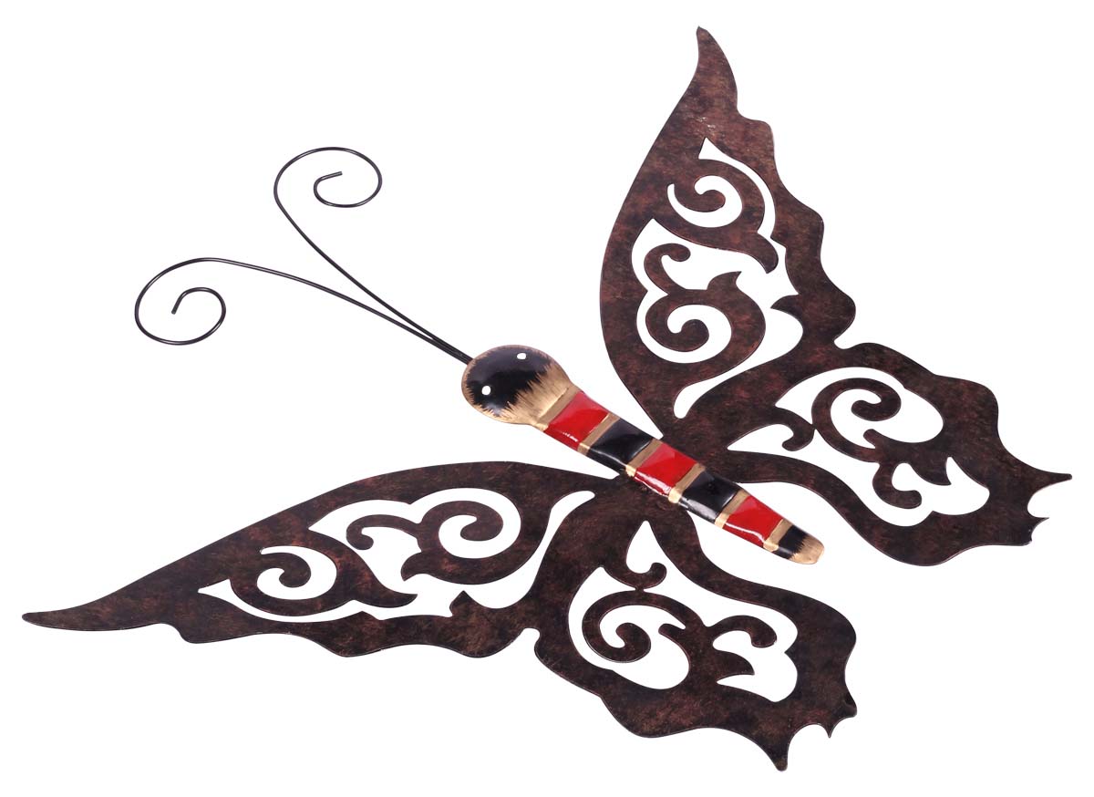 Butterfly Wall-Art in Iron with Distressed Black & Brown Finish - 21” Creative Wall-Decor / Art-Piece from India - Buy in Bulk Wholesale
