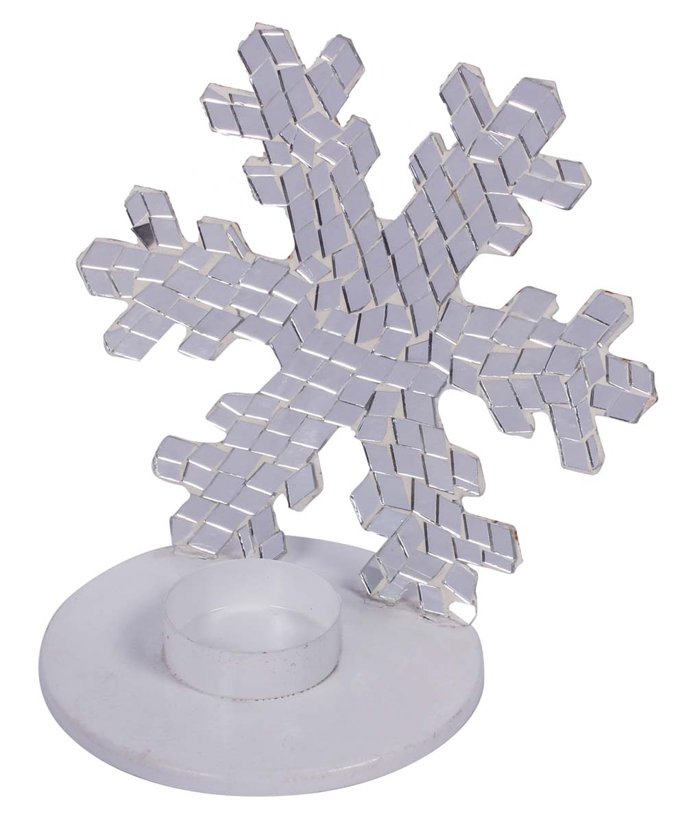 5” Snowflake Tea-Light Holder in Iron - Handmade in Mosaic Art - Wholesale Holiday Lights / Home Decor - Buy in Bulk Wholesale
