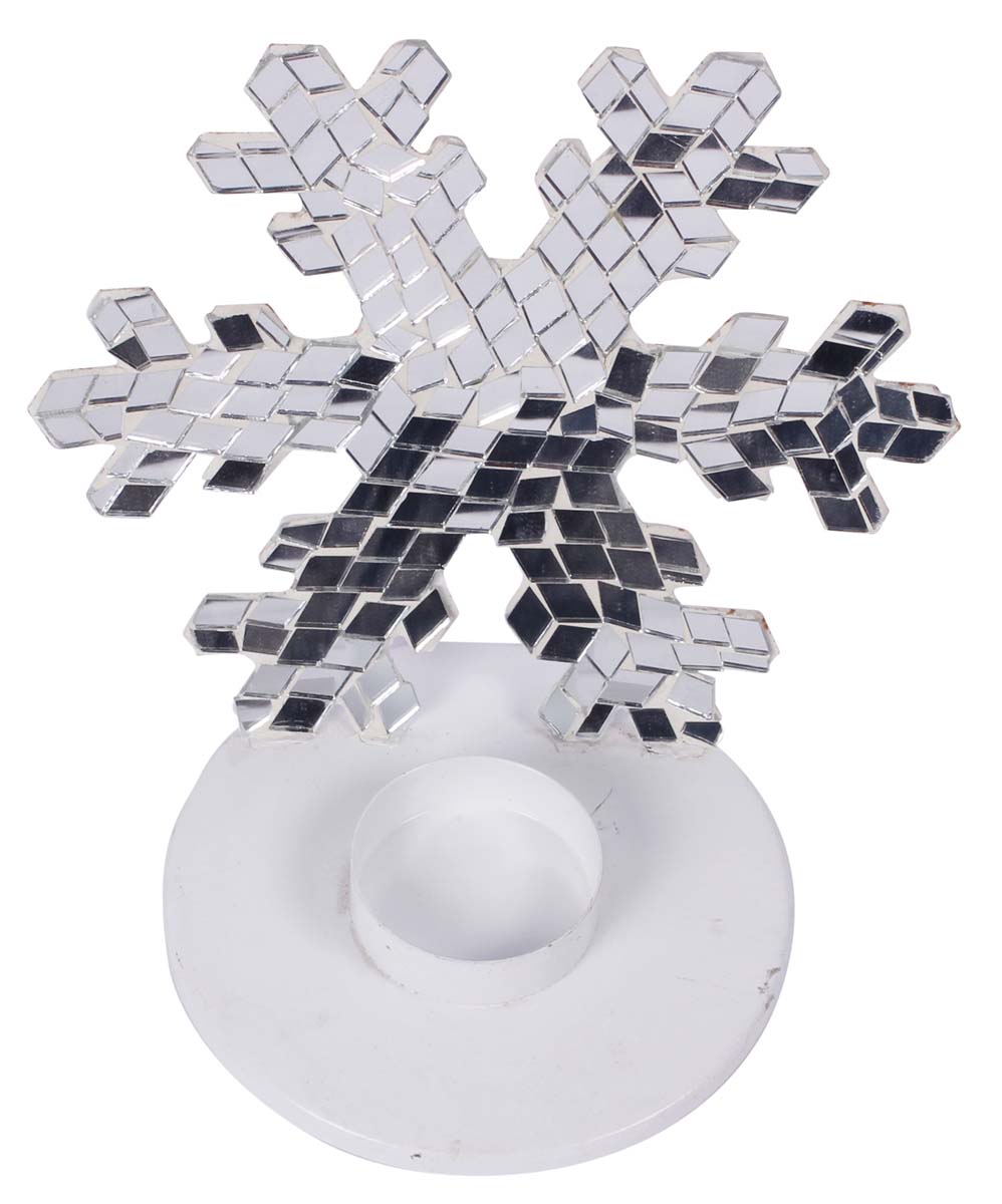 5” Snowflake Tea-Light Holder in Iron - Handmade in Mosaic Art - Wholesale Holiday Lights / Home Decor - Buy in Bulk Wholesale