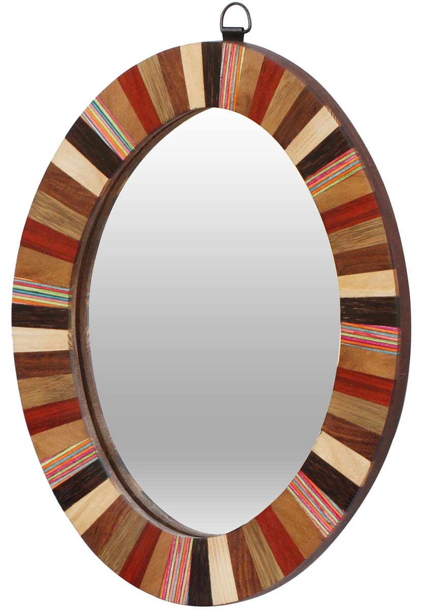 Wholesale Wall Mounting Oval Wall Mirror in Bulk - Resin Wood & MDF (Compressed Wood) - Striped Art Pattern - Gallery Solutions & Home Decor Furnishings from India