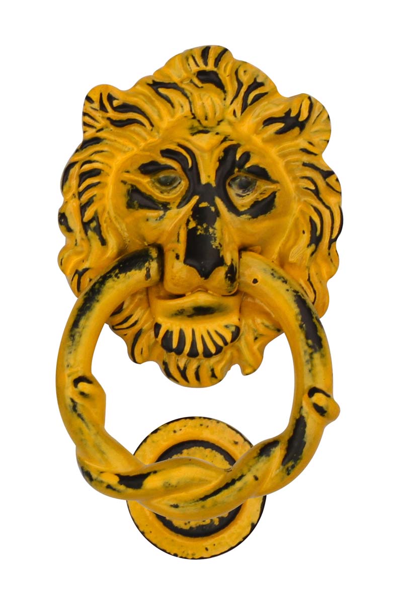 Bulk Wholesale Lion Head Door Knocker Handmade in Bright Yellow Color with Distressed-Finish - Door Accessories - Home Decor