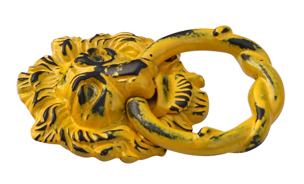 Bulk Wholesale Lion Head Door Knocker Handmade in Bright Yellow Color with Distressed-Finish - Door Accessories - Home Decor