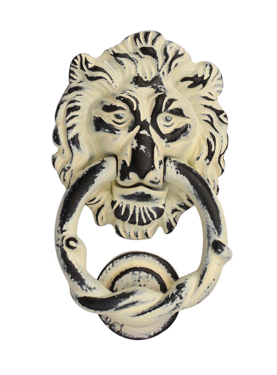 Bulk Wholesale Lion Head Door Knocker Handmade in Cream Color with Distressed-Finish - Door Accessories - Home Decor