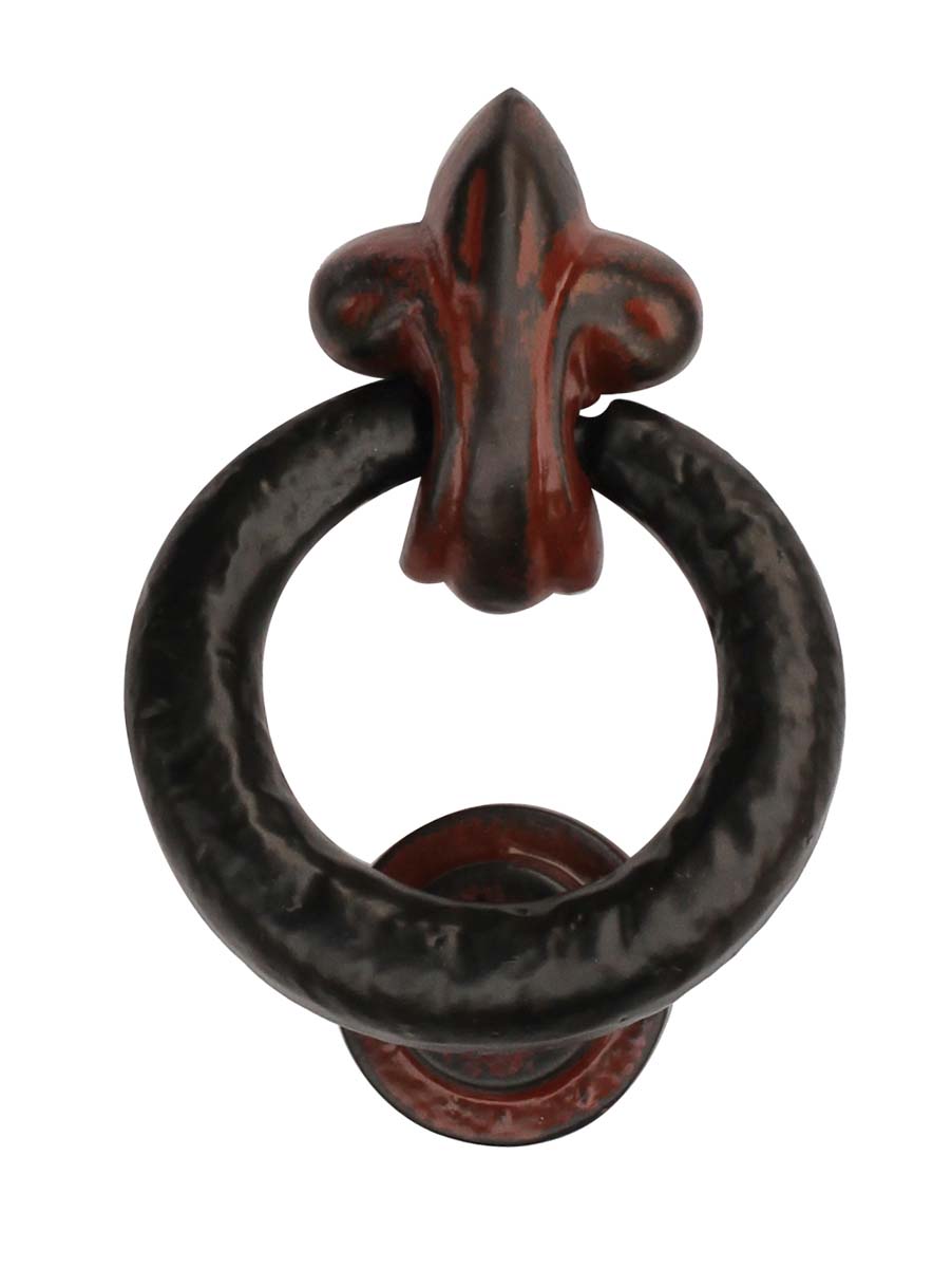 Bulk Wholesale Rustic-Look Door Knocker Handmade in ‘Fleur De Lis’ Red & Black Color with Distressed-Finish - Door Accessories - Home Decor