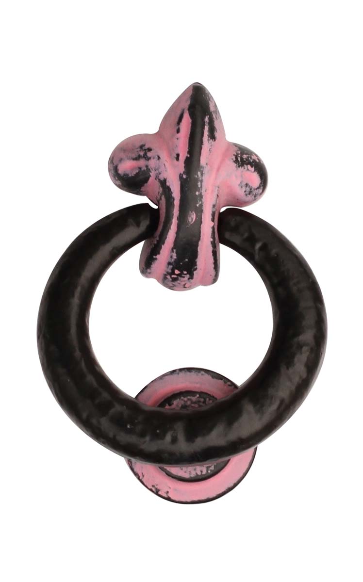 Buy In Bulk Wholesale Metal Door Knocker - Fleur De Lis Rustic Shabby Chic Look In Black & Pink Color with Distressed-Finish - Door Hardware & Accessories