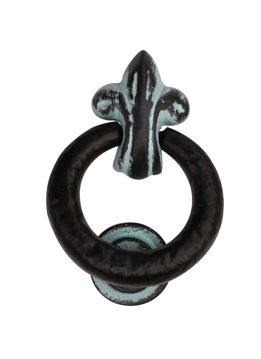 Bulk Wholesale ‘Fleur De Lis’ Handmade Rustic-Look Door Knocker in Black & Light-Green Color with Distressed-Finish - Door Accessories - Home Decor