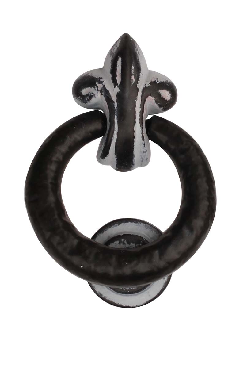 Bulk Wholesale Door Knocker Handmade Rustic-Look ‘Fleur De Lis’ in Black & Gray Color with Distressed-Finish - Door Accessories - Home Decor
