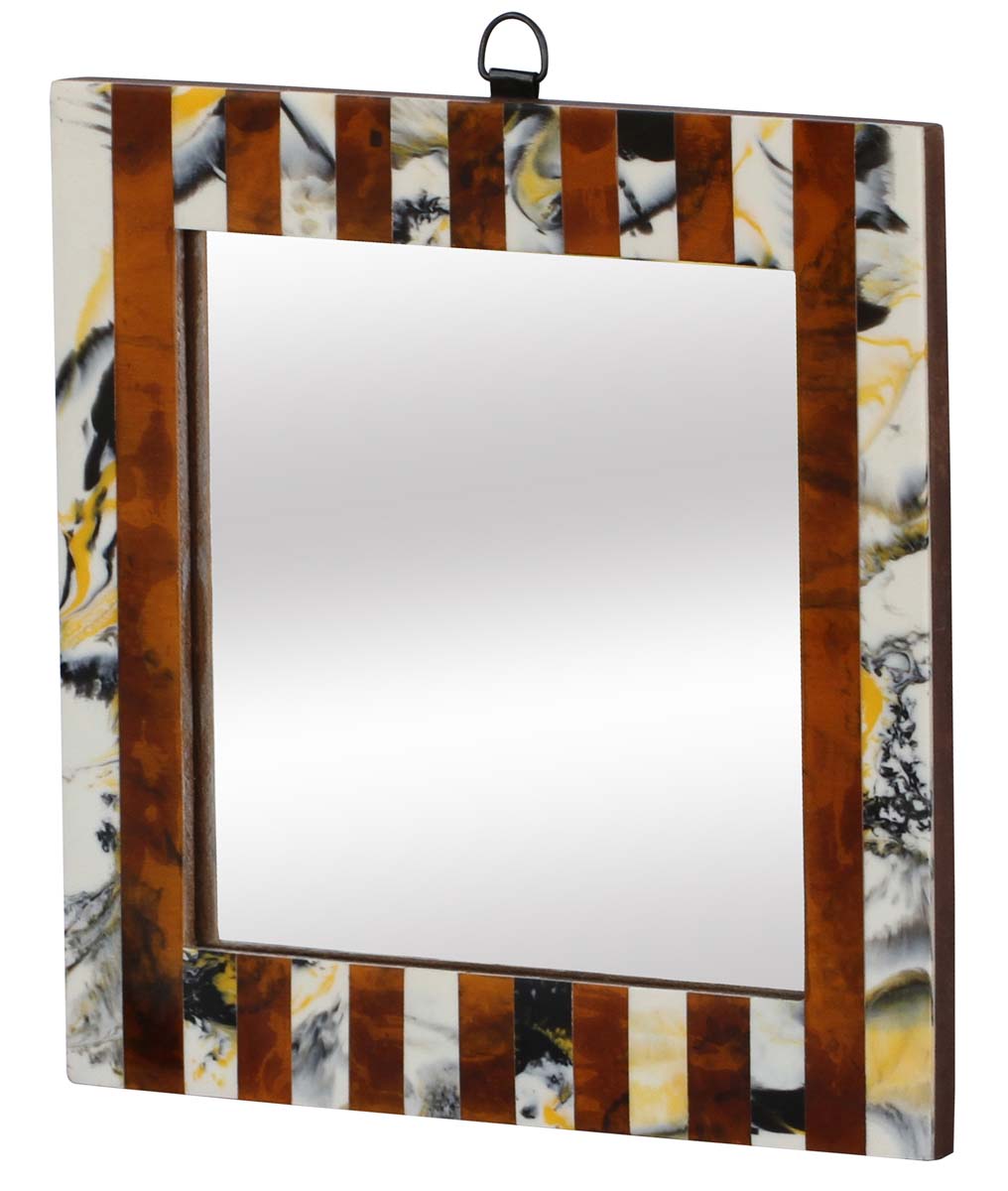 Wholesale Wall Mounted 10.5” Square Mirror in Bulk - Acrylic & MDF (Compressed Wood) - Abstract Art & Striped Pattern - Wall & Home Decor Furnishings