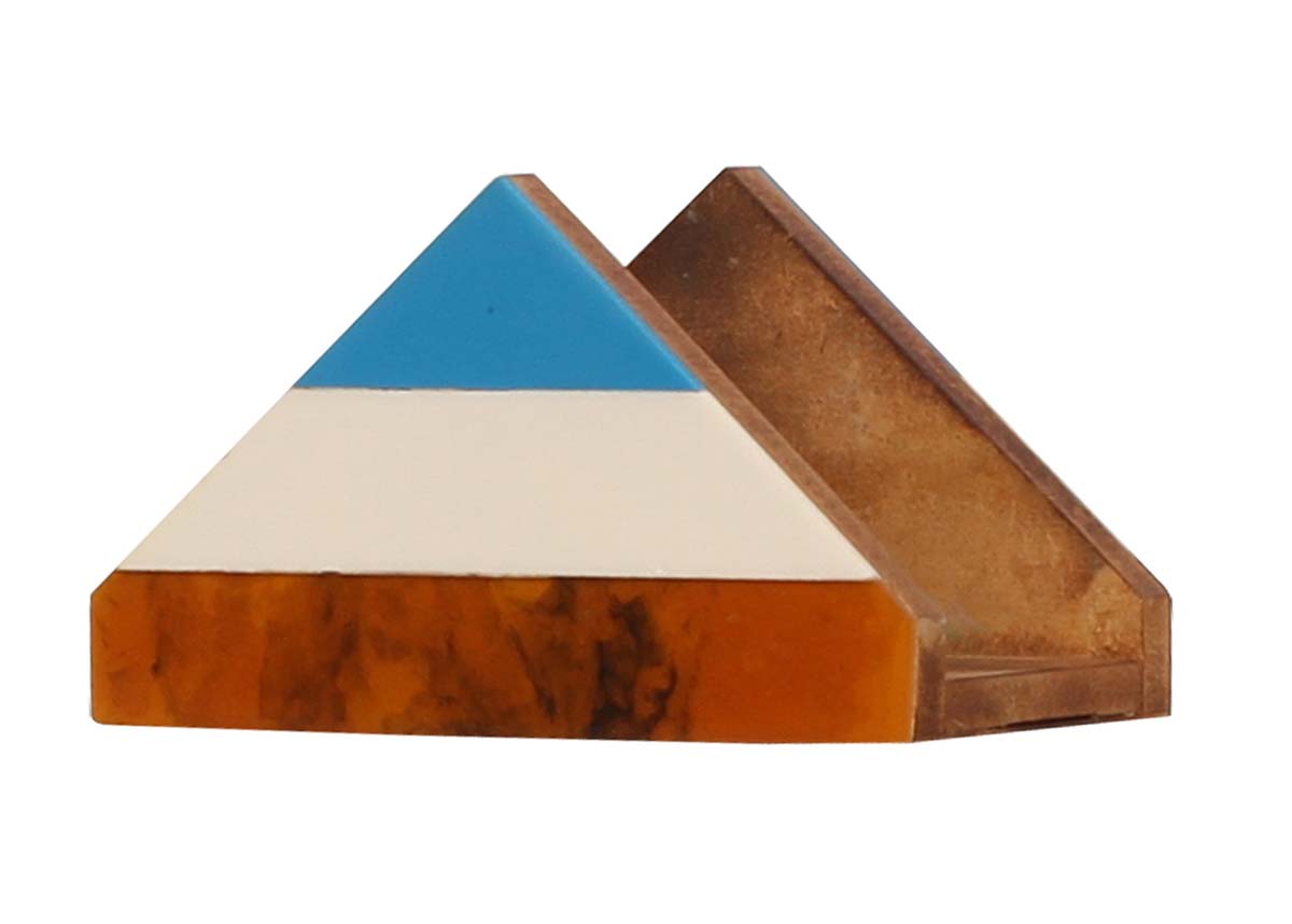Bulk Wholesale MDF Napkin Holder/Mail Organizer in Triangle Shape with Blue, White & Brown Colors - Handmade Geometric Patterns - Dining Table/Desk Accessories - Home Decor