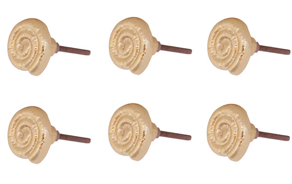 Bulk Wholesale Handmade Set of 6 Spiral Snail-Shell Design Knobs / Pulls  in Metal with Golden Finish on Spiral Surface – Decorative Handles for Cabinet Doors / Drawers / Cup-Boards – Home Décor