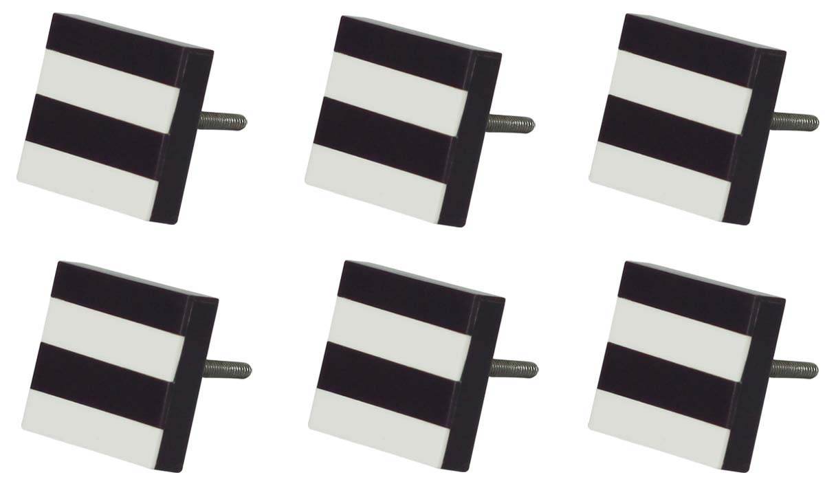 Bulk Wholesale Handmade Set of 6 Square-Shaped Drawer Knobs  in Wood & Resin with Black & White Striped Pattern - Decorative Pulls for Cabinets / Doors / Cup-Boards – Home Décor