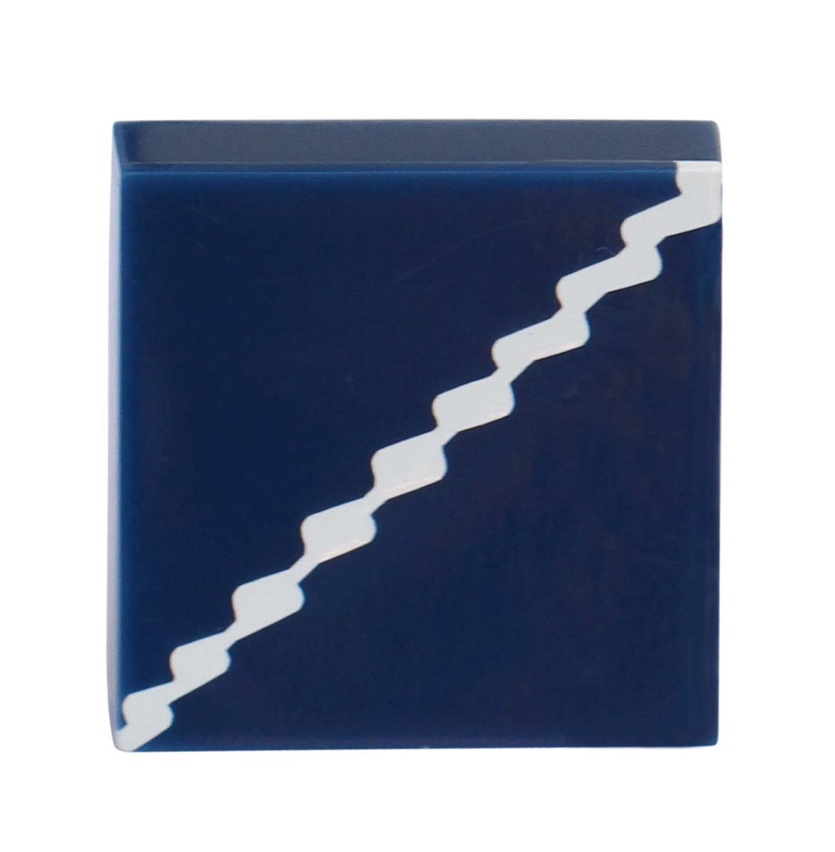 Bulk Wholesale Set of 6 Handmade Square-Shaped Drawer Knobs in Wood & Acrylic with White Wavy Pattern on a Dark Blue Base – Decorative Pulls for Cabinets / Doors / Cup-Boards – Home Décor