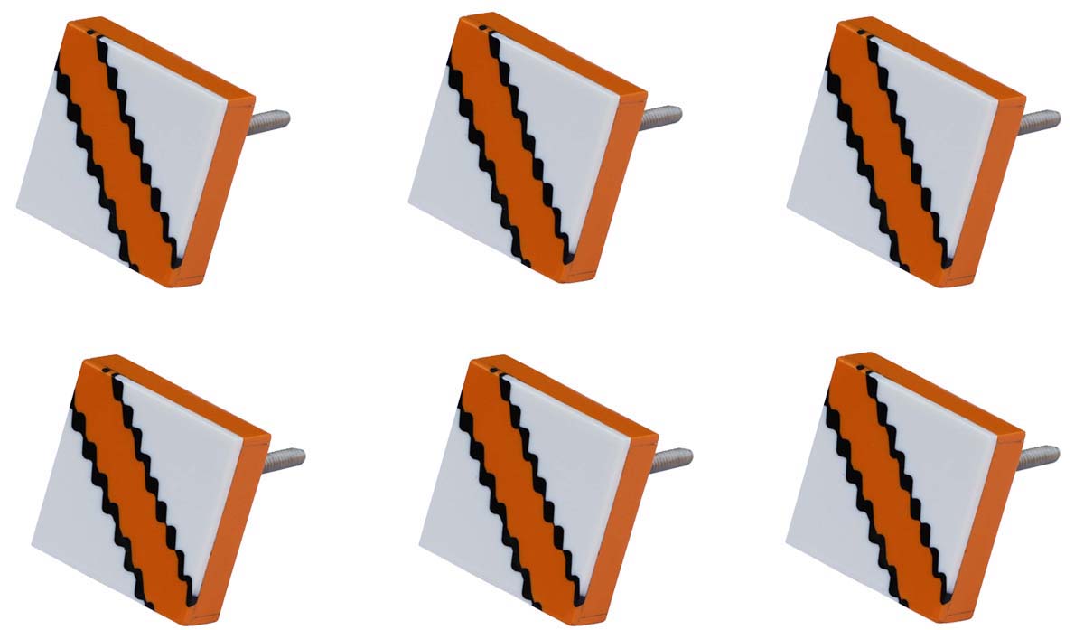 Bulk Wholesale Handmade Set of 6 Square-Shaped Drawer Knobs in Wood & Acrylic with Orange & White Geometric Patterns – Decorative Pulls for Cabinets / Doors / Cup-Boards – Home Décor