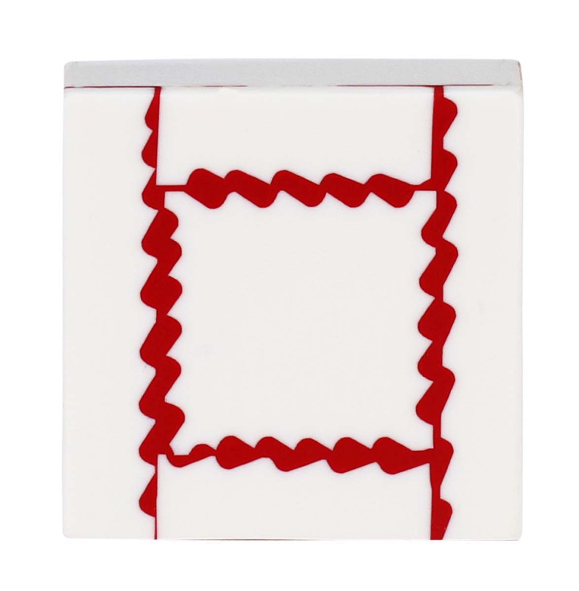 Bulk Wholesale Set of 6 Handmade Square-Shaped Drawer Knobs in Wood & Acrylic with Red Wavy Patterns on a White Base – Decorative Pulls for Cabinets / Doors / Cup-Boards – Home Décor