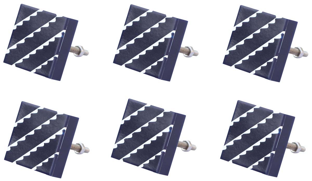 Bulk Wholesale Set of 6 Handmade Square-Shaped Drawer Knobs in Wood & Acrylic with White Diagonal Wavy Patterns on a Dark Blue Base – Decorative Pulls for Cabinets / Doors / Cup-Boards – Home Décor