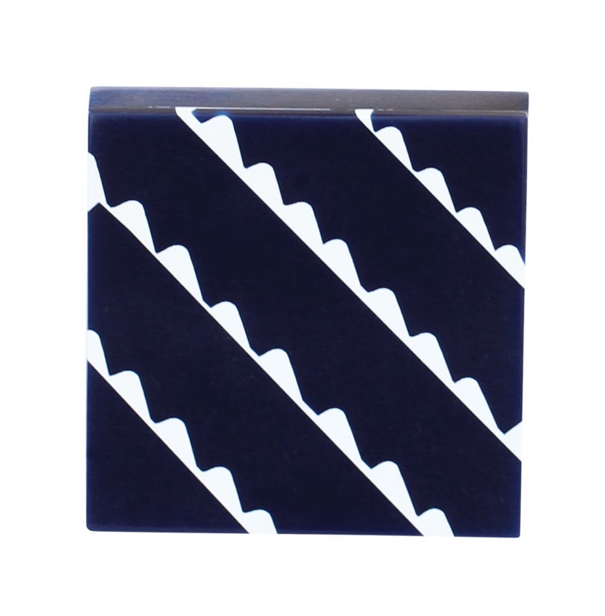 Bulk Wholesale Set of 6 Handmade Square-Shaped Drawer Knobs in Wood & Acrylic with White Diagonal Wavy Patterns on a Dark Blue Base – Decorative Pulls for Cabinets / Doors / Cup-Boards – Home Décor