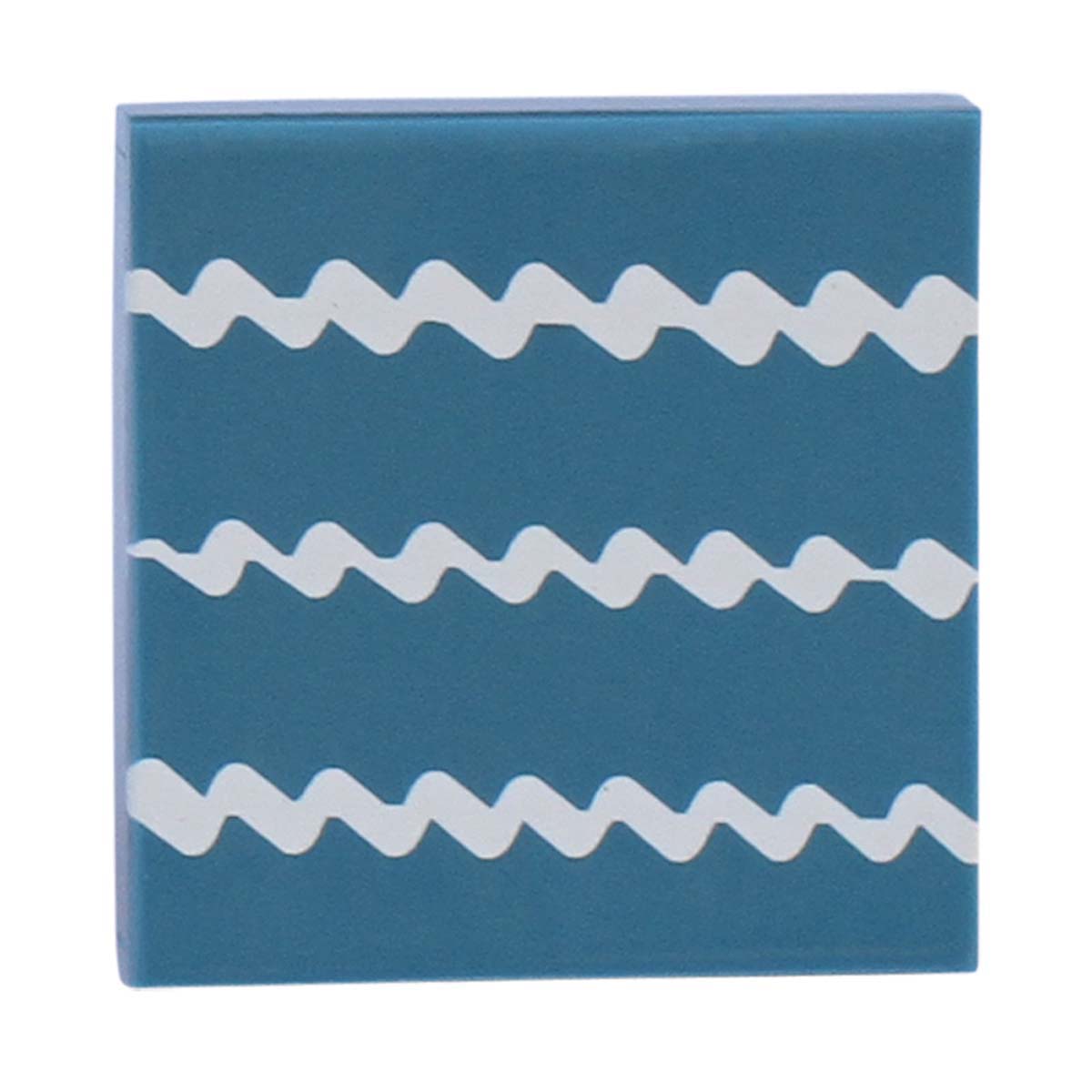 Bulk Wholesale Handmade Set of 6 Square-Shaped Drawer Knobs in Wood & Acrylic with Parallel Wavy Patterns in White on a Blue Base – Decorative Pulls for Cabinets / Doors / Cup-Boards – Home Décor