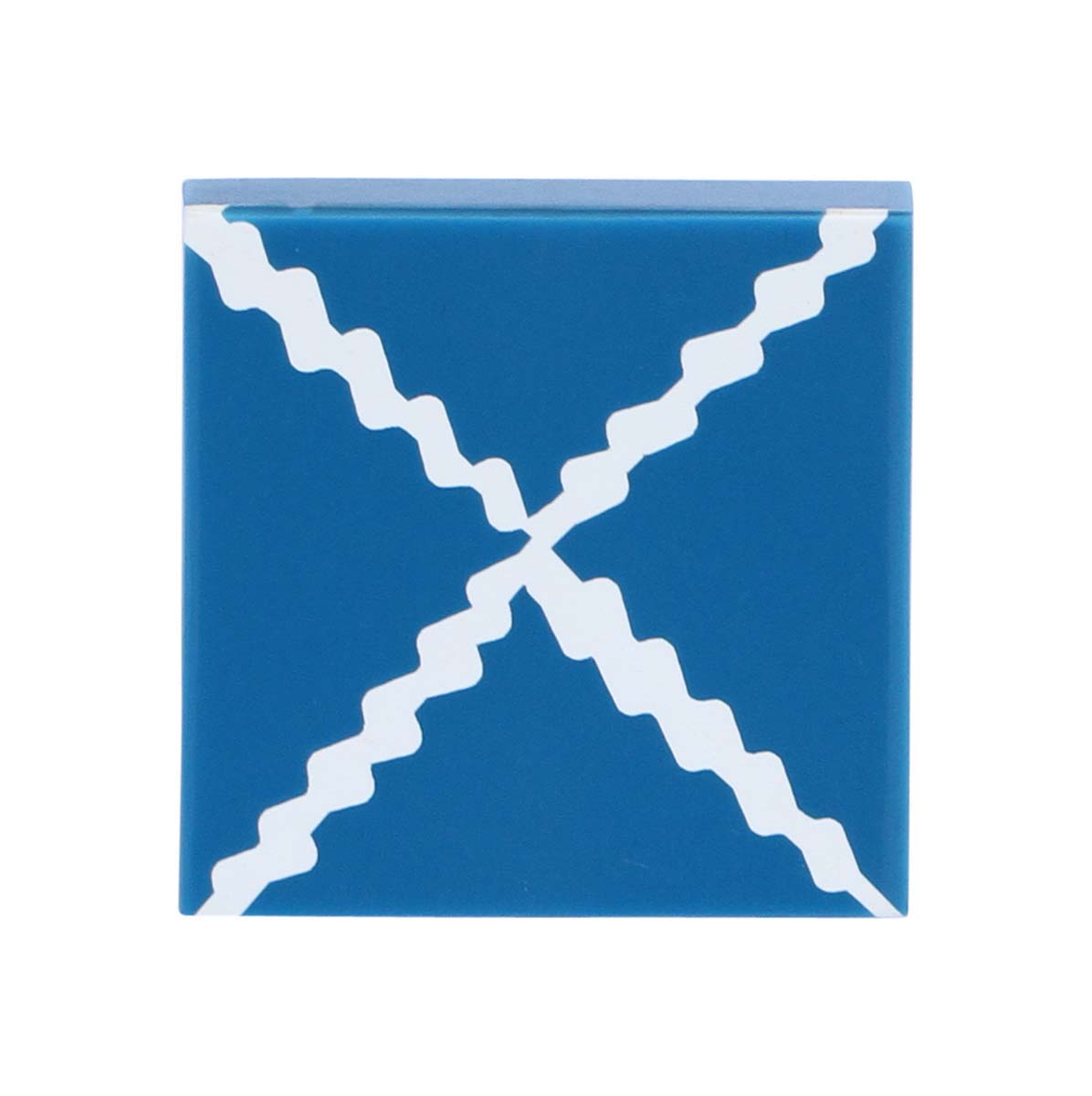 Bulk Wholesale Handmade Set of 6 Square-Shaped Drawer Knobs in Wood & Acrylic with Wavy Lines in White on a Blue Base – Decorative Pulls for Cabinets / Doors / Cup-Boards – Home Décor
